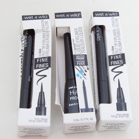 wet n wild Black Eyeliner (2) Felt Tip Eyeliner and (1) liquid Eyeliner - Picture 1 of 5